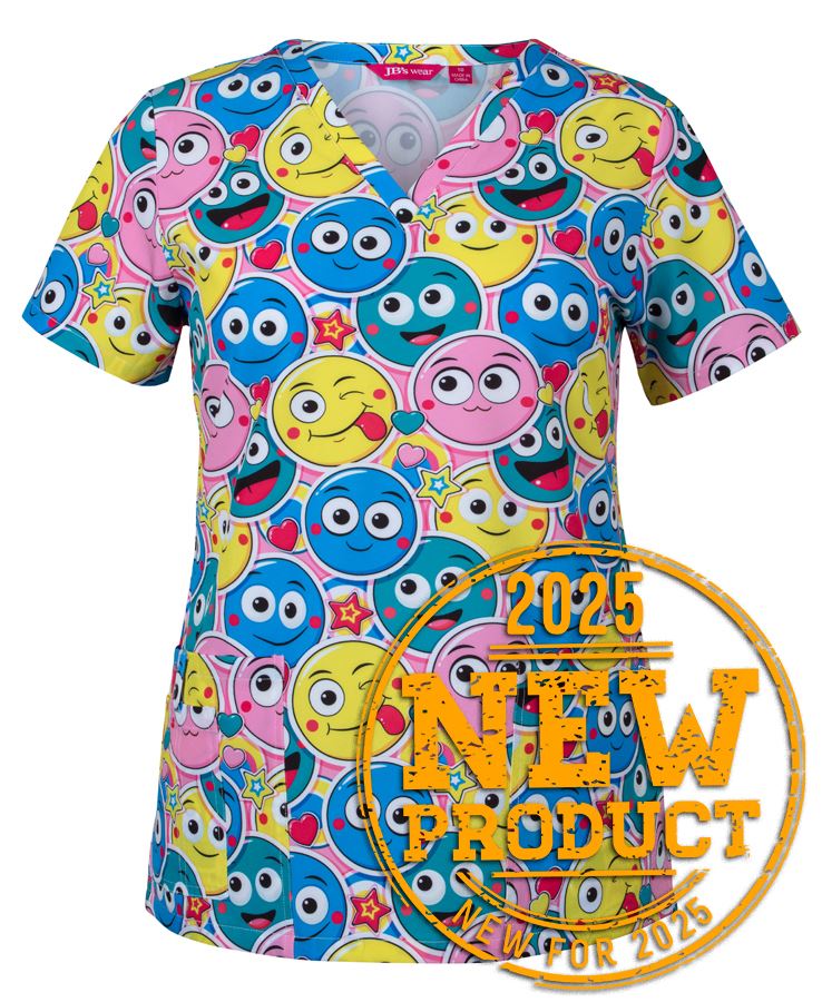 JB's LADIES SCRUB TOP PRINTED SMILEY | Pressed for Time