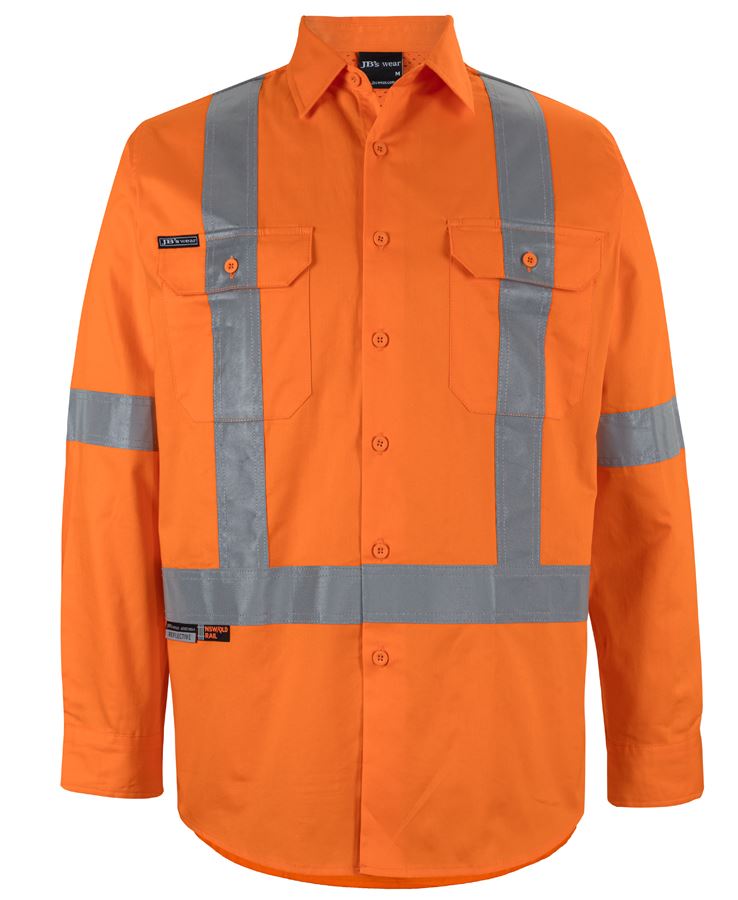 JB's Hi-Vis (D+N) Long Sleeve 150G Cross Back Tape Shirt