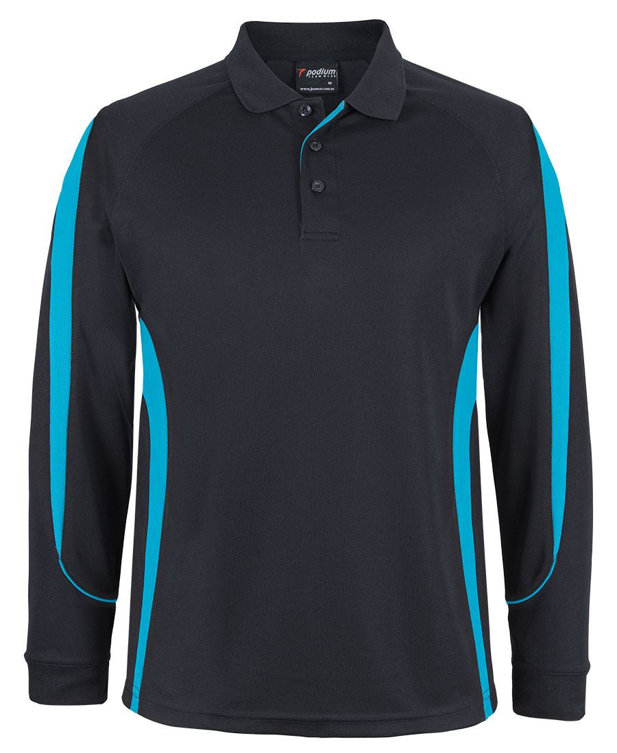 Pdm Long Sleeve Bell Polo - Black/Aqua
