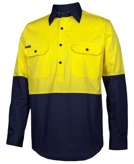 JB's Hi Vis Close Front L/S 150g Work Shirt